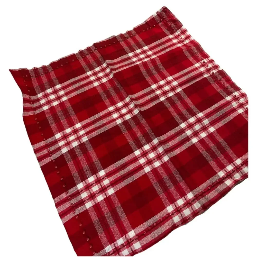 Sur La Table Red Plaid Beaded Cotton Napkins Set of 6 – 20” x 20” Made in India